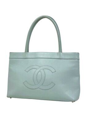 Chanel CC Logo Tote Caviar Leather Light Blue